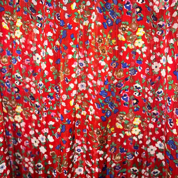 Rachel Zoe Women’s Red Sheer Floral 3/4 Sleeve Blouse Smocked Sleeve Medium - Picture 3 of 9